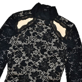 High neck long sleeve hollow out lace bodysuit