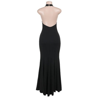 Halter backless high slit solid maxi dress