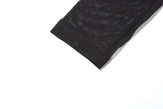 Long sleeve ruched mesh patchwork top