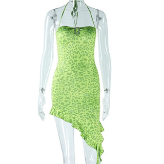 Sweetheart neck padded leopard print ruffle midi dress