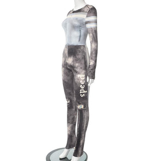 Tie dye contrast long sleeve gloves zip-up pant set