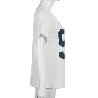 Short sleeve round neck "98" print top