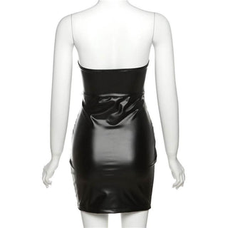 Sweetheart neck PU leather backless mini dress