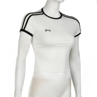 Short sleeve bowknot embroidery stitch top
