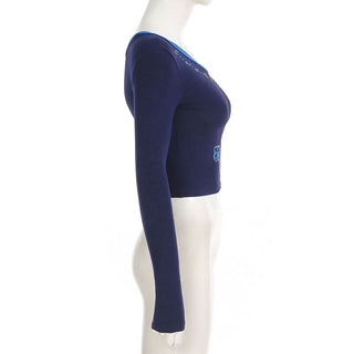 Long sleeve off shoulder beaded letter pattern top