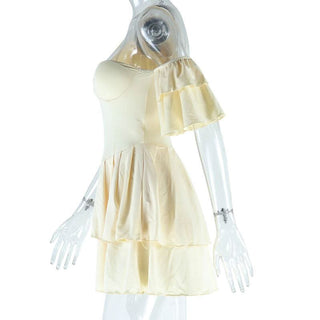 Off shoulder padded solid ruffle mini dress