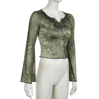 Long sleeve tie dye crop top