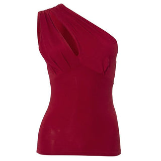 Irregular one shoulder hollow out ruched solid cut out top