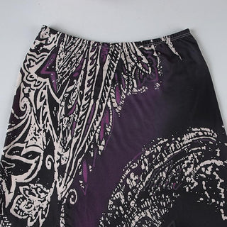 Print high rise abstract contrast maxi skirt