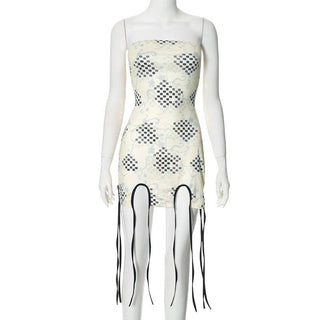Print tassels slit tube mini dress