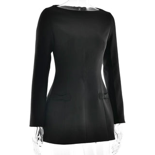 Long sleeve bowknot solid mini dress-final-sale
