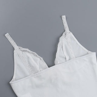 V neck lace hem backless bowknot ribbon crop cami top