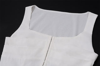 Button ruffle square neck ruched bustier tank mini dress