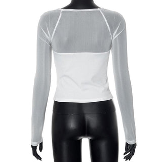 Long sleeve square neck ribbed patchwork top