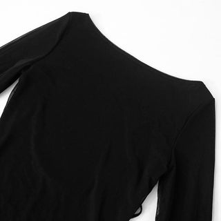 Long sleeve round neck self tie backless mini dress