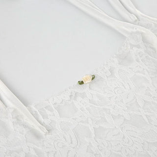 Lace u neck flower applique self tie cami mini dress