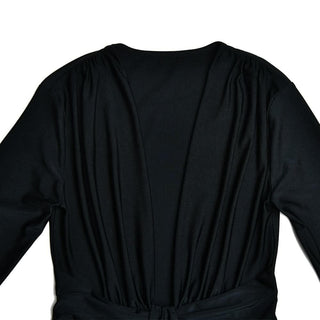 Long sleeve v neck ruched slit solid irregular maxi dress-final-sale