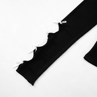 Long sleeve off shoulder bowknot hollow out ribbed cut out top