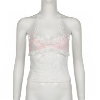 Halter u neck lace hem ruffle top