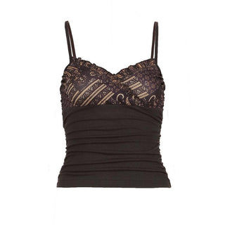 Ruffle v neck print patchwork ruched cami top