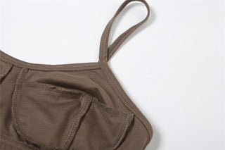 Stitch v neck solid backless high rise cami pant set