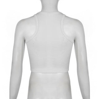U neck letter embroidery ribbed tank top