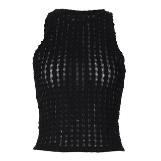 Sleeveless crewneck textured tank top