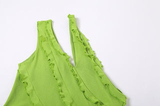 Irregular hollow out ruffle mesh solid one shoulder cut out top