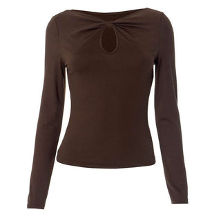 Knotted hollow out long sleeve v neck ruched cut out top