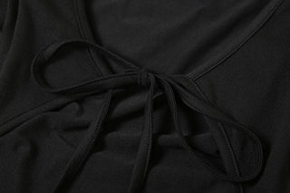Long sleeve u neck backless self tie solid jumpsuit
