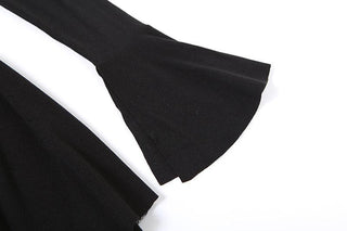 Flower applique off shoulder long flared sleeve slit mini dress