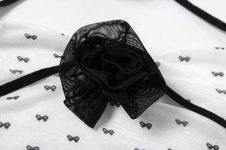 Halter self tie ruched flower applique bowknot print top