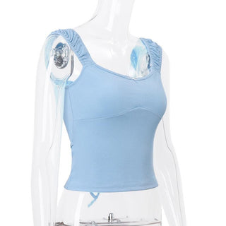 Ruched u neck bowknot ribbed cami top