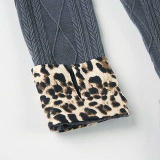 Long sleeve leopard print turnover collar textured top