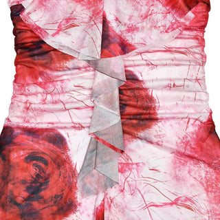 Halter ruffle rose print ruched backless cami mini dress