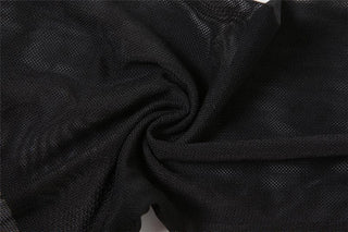 Mesh patchwork contrast long sleeve gloves low cut backless crop top