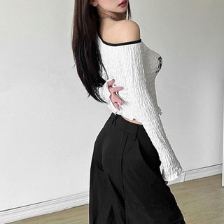 Smocked long sleeve irregular letter pattern ruffle top