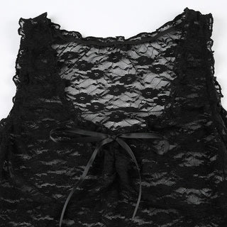 U neck ruffle lace bowknot see through crop top