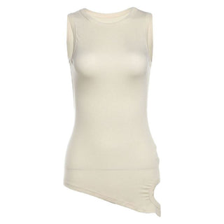 Crewneck irregular hollow out sleeveless solid cut out top