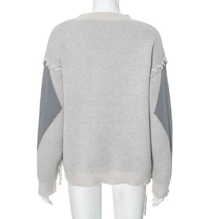 Long sleeve knitted crewneck contrast top