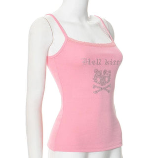 U neck beaded lace hem cami top