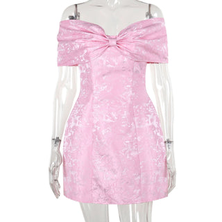 Off shoulder bowknot zip-up lace mini dress