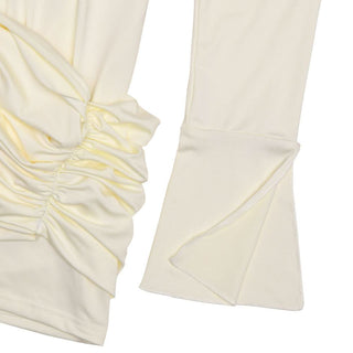 Turnover collar long sleeve button ruched mini dress