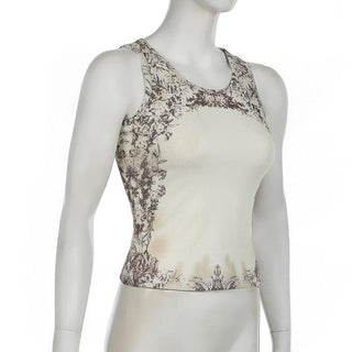 Sleeveless u neck print ribbed top