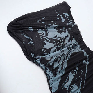 Print mesh patchwork maxi dress