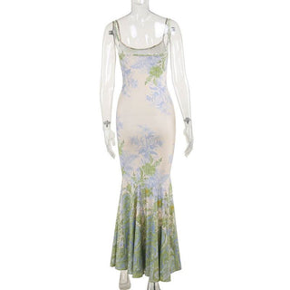 U neck flower print contrast cami maxi dress