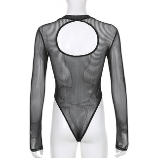 Long sleeve sheer mesh striped bodysuit