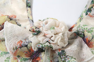 Halter ruffle u neck flower applique print top