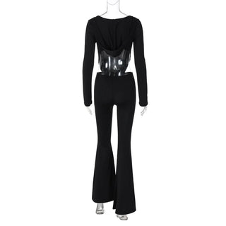 Long sleeve hoodie bodysuit pant set