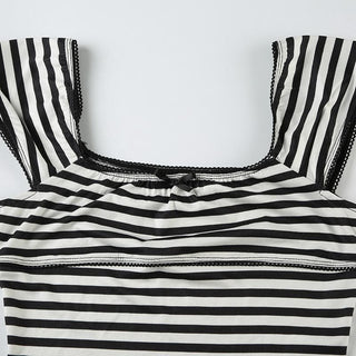 Striped print cap sleeve bowknot pant set